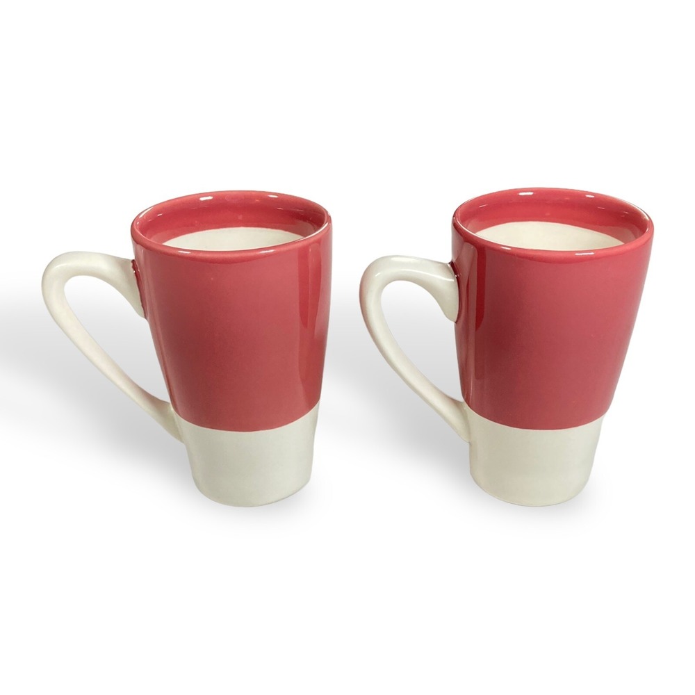 World Market Set of 2 Cups Hearts Coffee Tea Mugs ~5" Tall‎ Ceramic Pink  10 oz - Picture 5 of 9